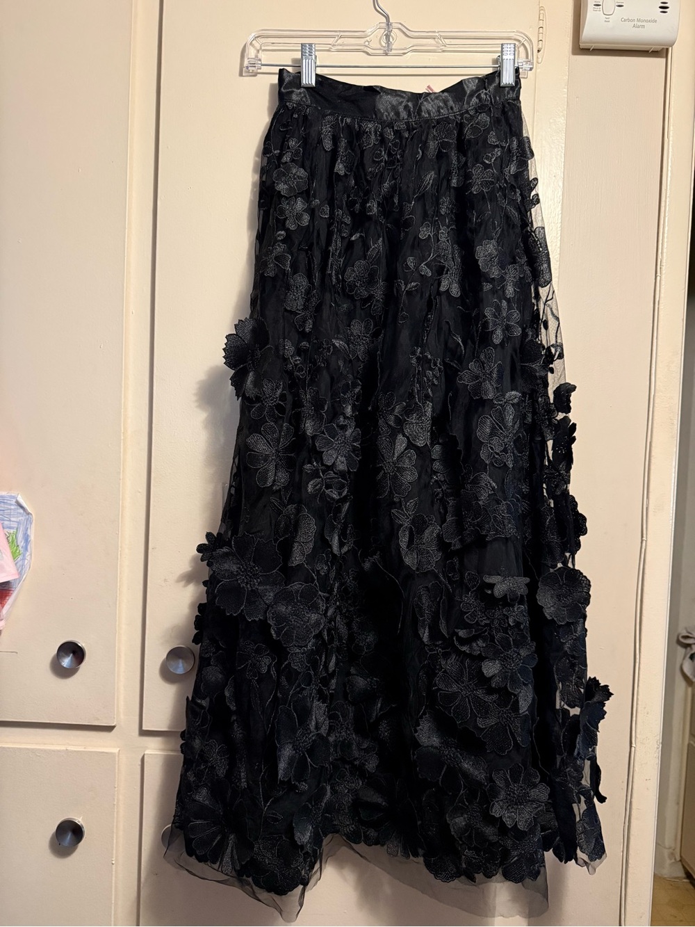 Dolls Kill Black 3D Floral Appliqué Maxi Skirt